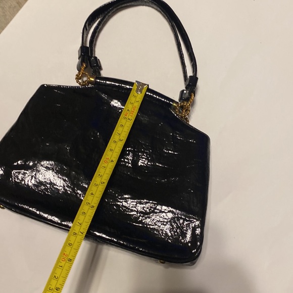 VINTAGE LADIES BLACK PATENT LEATHER MINI HANDBAG - Picture 11 of 14
